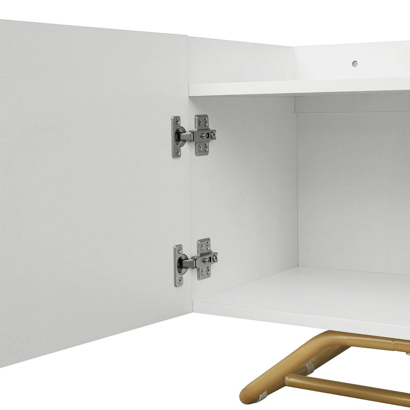 Modern TV Stand with Fluted Glass Doors and Gold Metal Frame