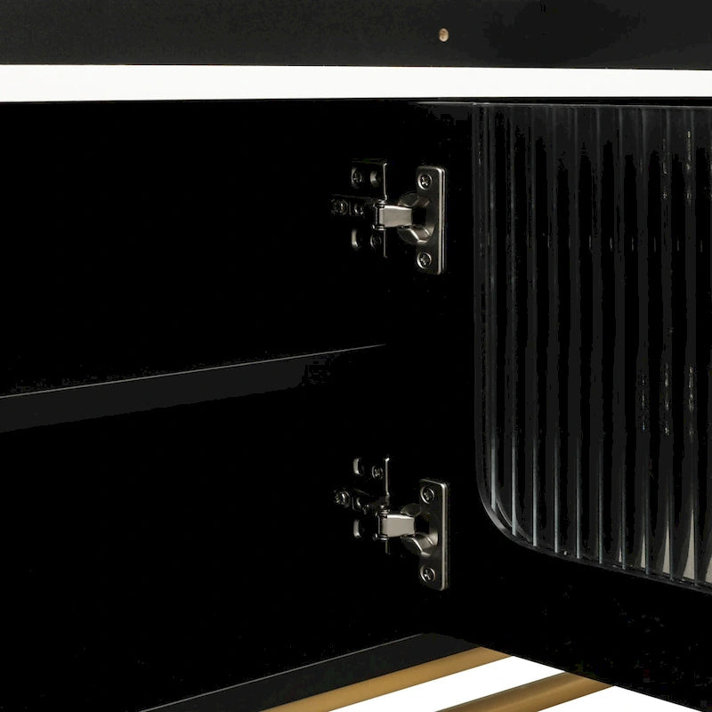 Modern TV Stand with Fluted Glass Doors and Gold Metal Frame