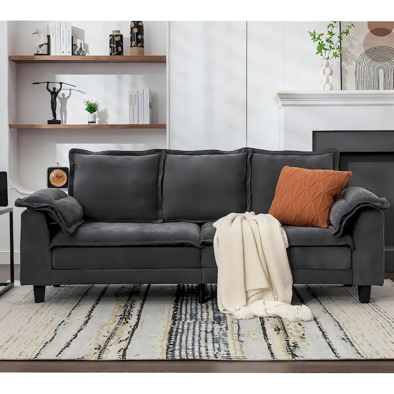 Tufted Chenille Three-Seater Sofa with USB Ports Storage Pockets Beige Dark Grey