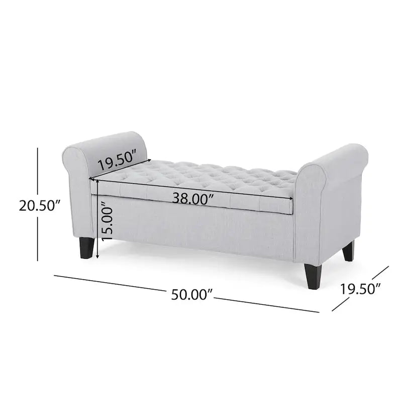 Tufted Armed Storage Ottoman Bench with Rolled Arms Button Stitching