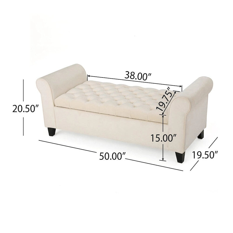 Tufted Armed Storage Ottoman Bench with Rolled Arms Button Stitching