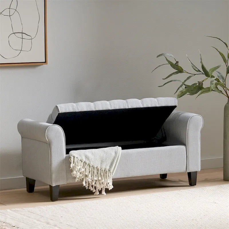 Tufted Armed Storage Ottoman Bench with Rolled Arms Button Stitching