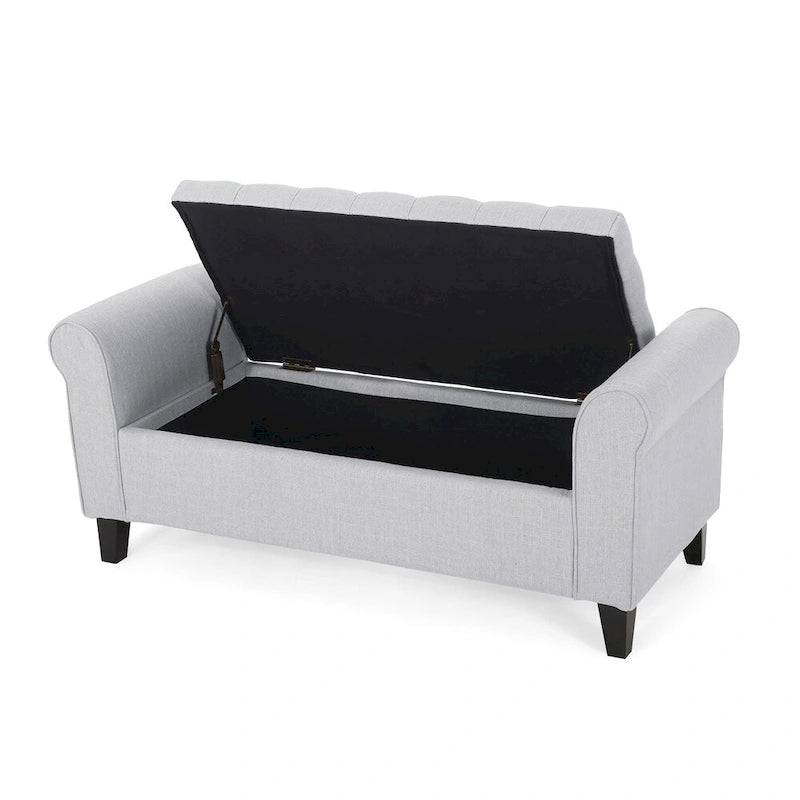 Tufted Armed Storage Ottoman Bench with Rolled Arms Button Stitching