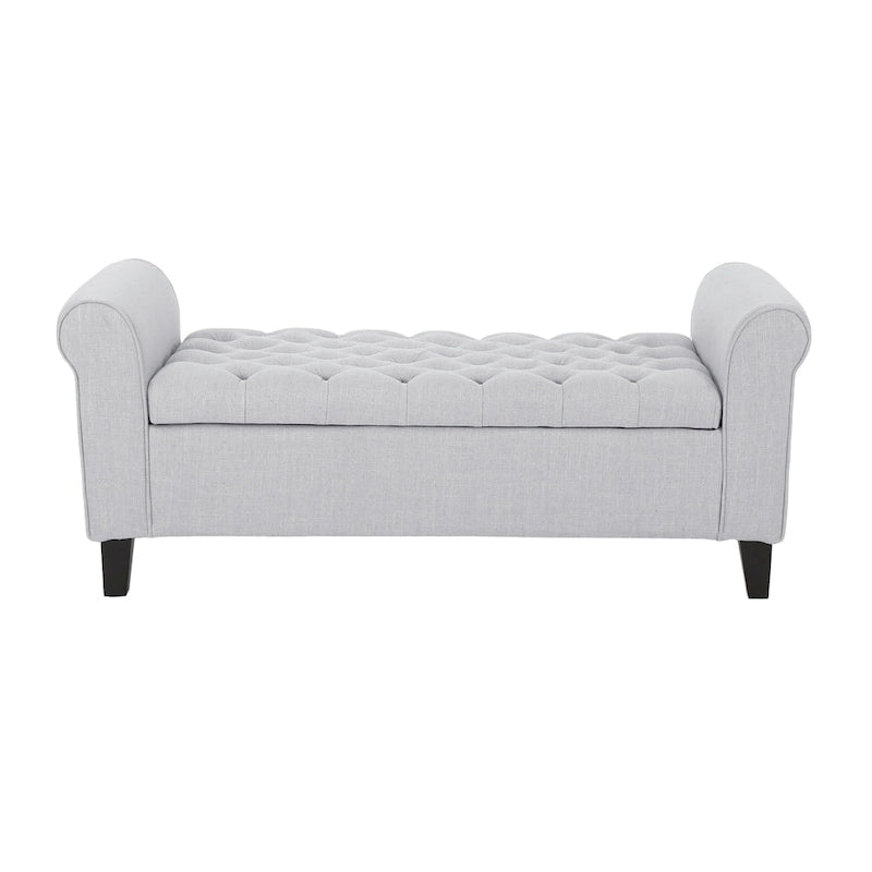 Tufted Armed Storage Ottoman Bench with Rolled Arms Button Stitching