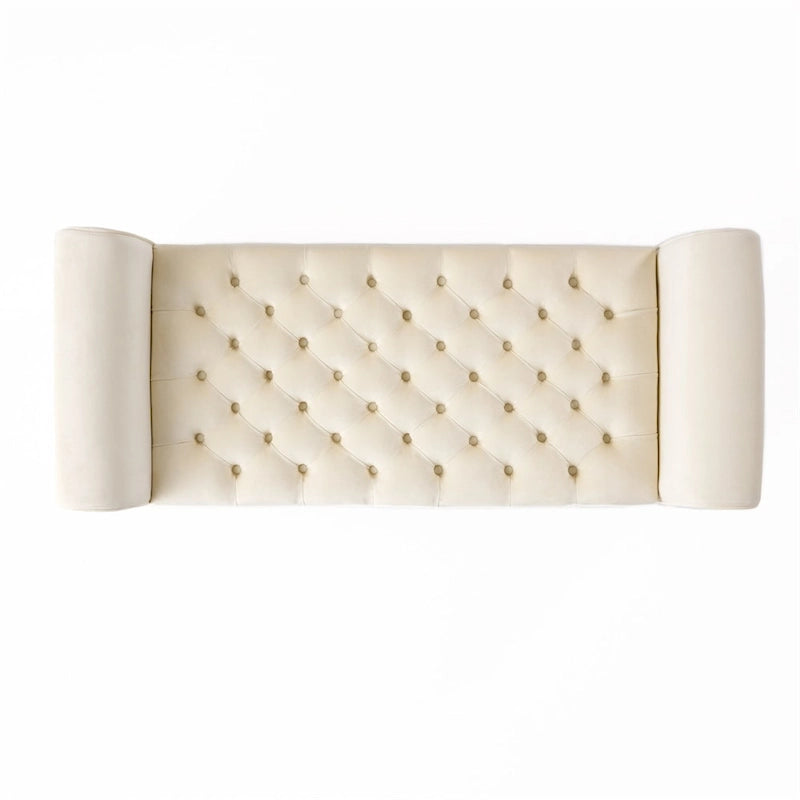 Tufted Armed Storage Ottoman Bench with Rolled Arms Button Stitching
