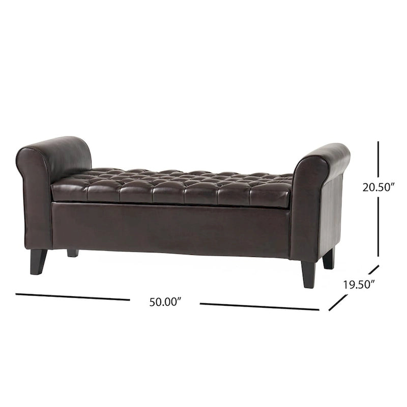 Tufted Armed Storage Ottoman Bench with Rolled Arms Button Stitching