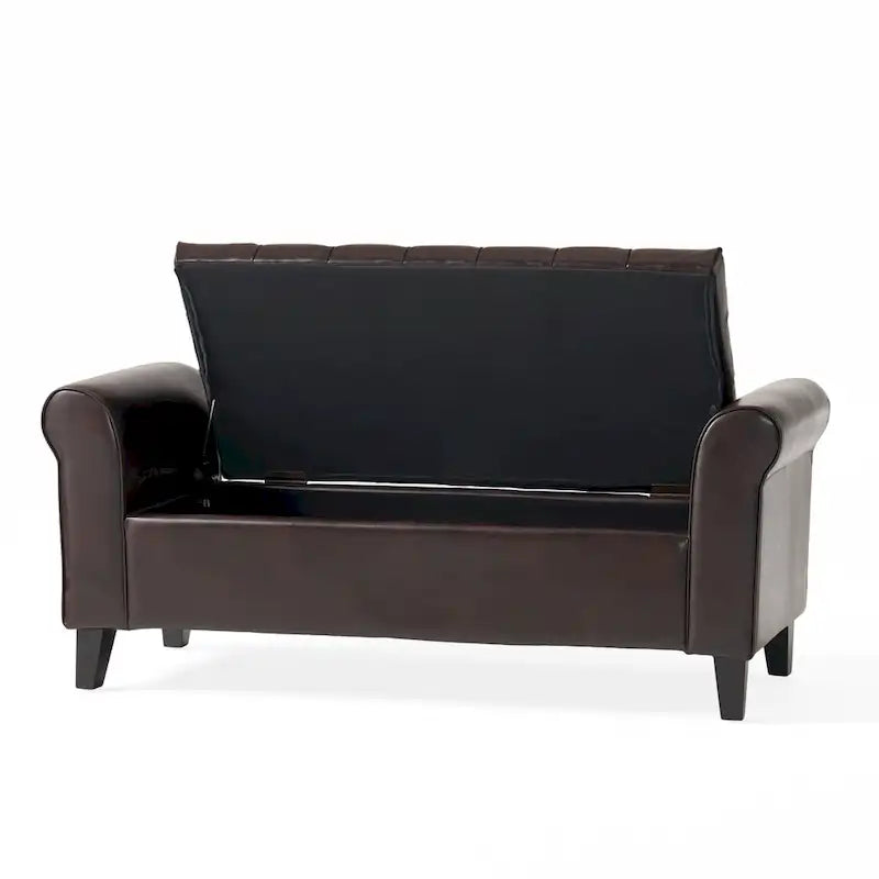 Tufted Armed Storage Ottoman Bench with Rolled Arms Button Stitching