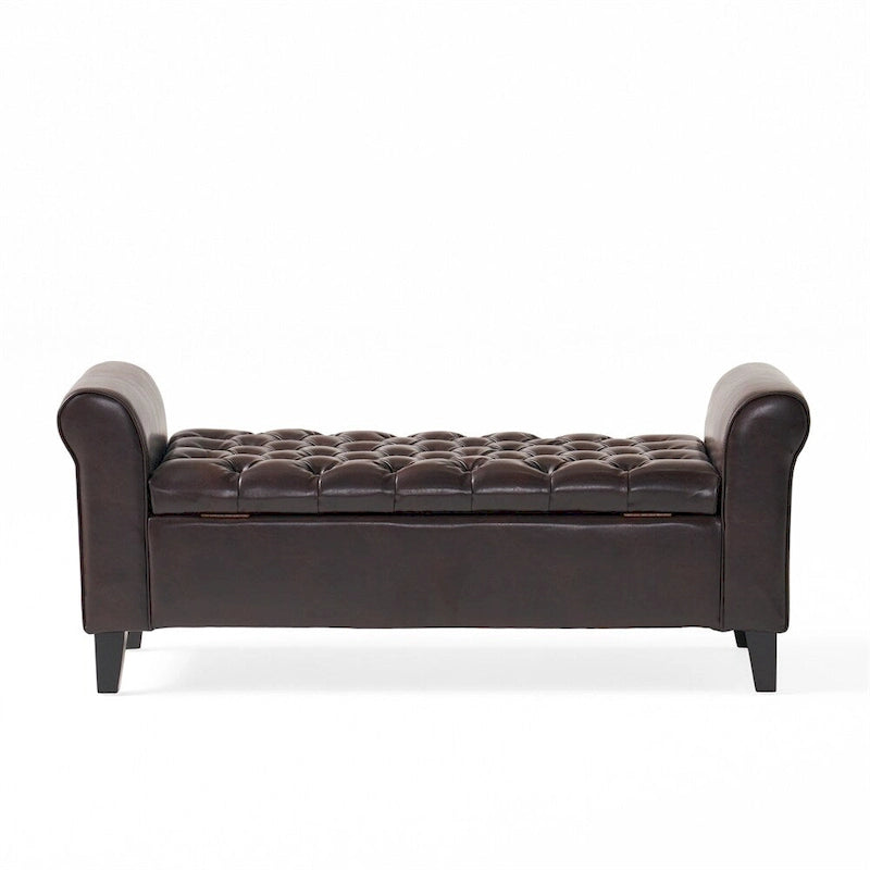 Tufted Armed Storage Ottoman Bench with Rolled Arms Button Stitching