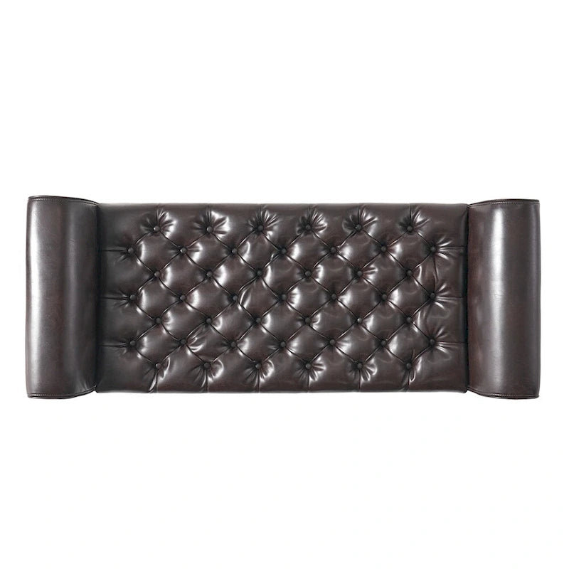 Tufted Armed Storage Ottoman Bench with Rolled Arms Button Stitching