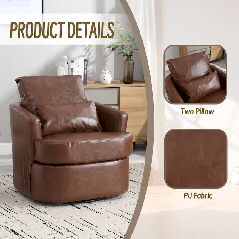 360 Degree Swivel Barrel Accent Chair PU Leather Cushioned Round Club Lounge Armchair