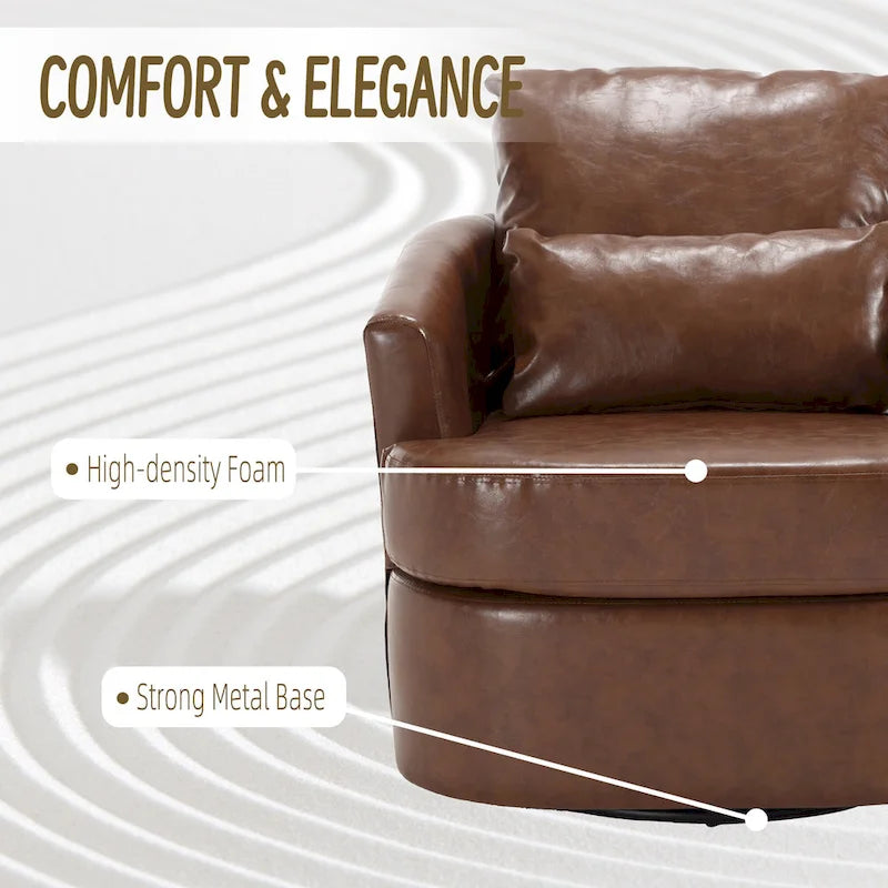 360 Degree Swivel Barrel Accent Chair PU Leather Cushioned Round Club Lounge Armchair