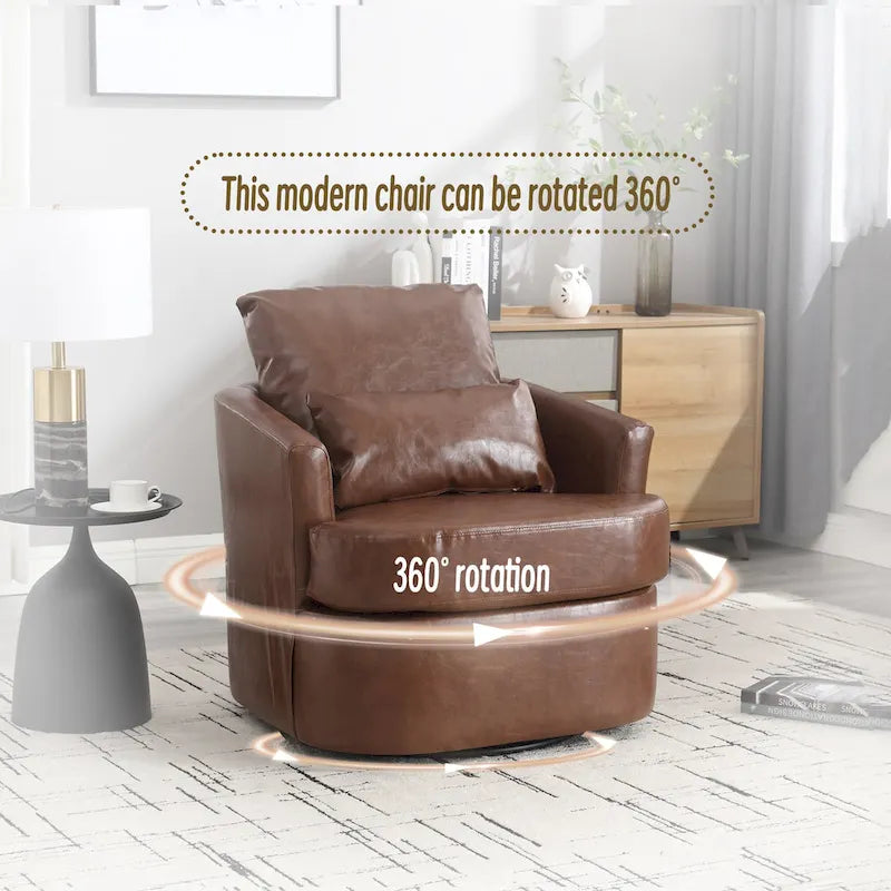 360 Degree Swivel Barrel Accent Chair PU Leather Cushioned Round Club Lounge Armchair
