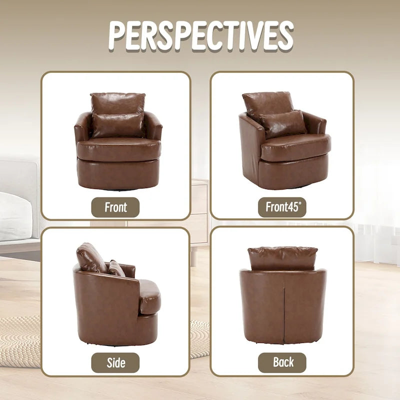 360 Degree Swivel Barrel Accent Chair PU Leather Cushioned Round Club Lounge Armchair
