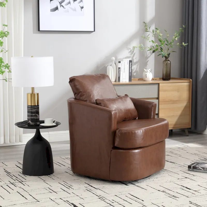 360 Degree Swivel Barrel Accent Chair PU Leather Cushioned Round Club Lounge Armchair