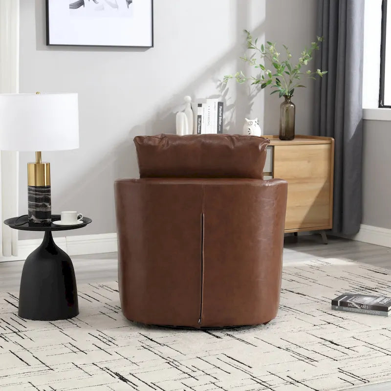 360 Degree Swivel Barrel Accent Chair PU Leather Cushioned Round Club Lounge Armchair