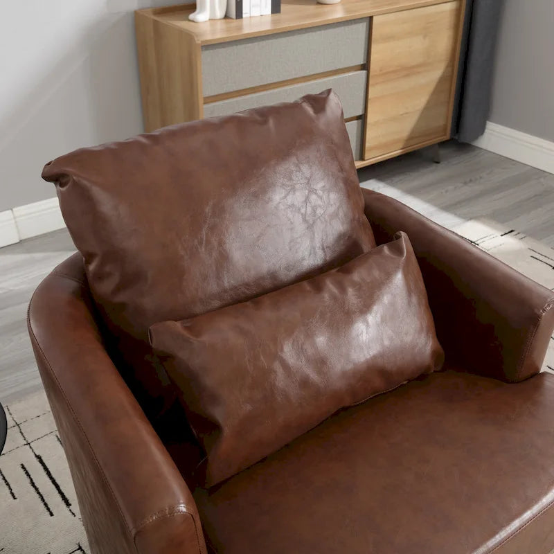 360 Degree Swivel Barrel Accent Chair PU Leather Cushioned Round Club Lounge Armchair
