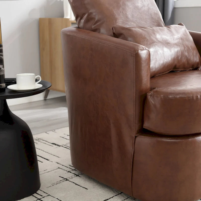 360 Degree Swivel Barrel Accent Chair PU Leather Cushioned Round Club Lounge Armchair