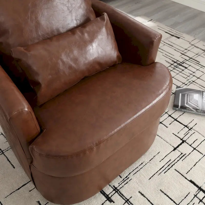 360 Degree Swivel Barrel Accent Chair PU Leather Cushioned Round Club Lounge Armchair