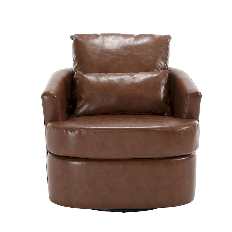 360 Degree Swivel Barrel Accent Chair PU Leather Cushioned Round Club Lounge Armchair