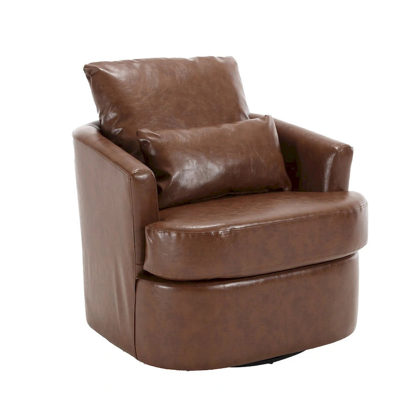 360 Degree Swivel Barrel Accent Chair PU Leather Cushioned Round Club Lounge Armchair