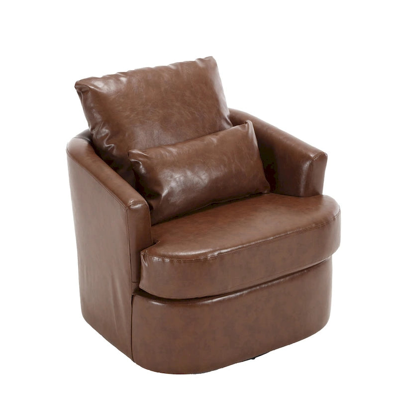 360 Degree Swivel Barrel Accent Chair PU Leather Cushioned Round Club Lounge Armchair