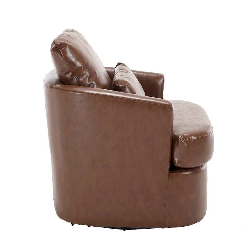 360 Degree Swivel Barrel Accent Chair PU Leather Cushioned Round Club Lounge Armchair