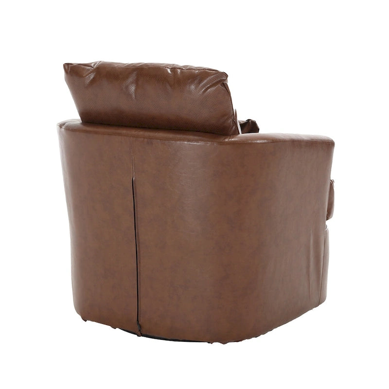 360 Degree Swivel Barrel Accent Chair PU Leather Cushioned Round Club Lounge Armchair