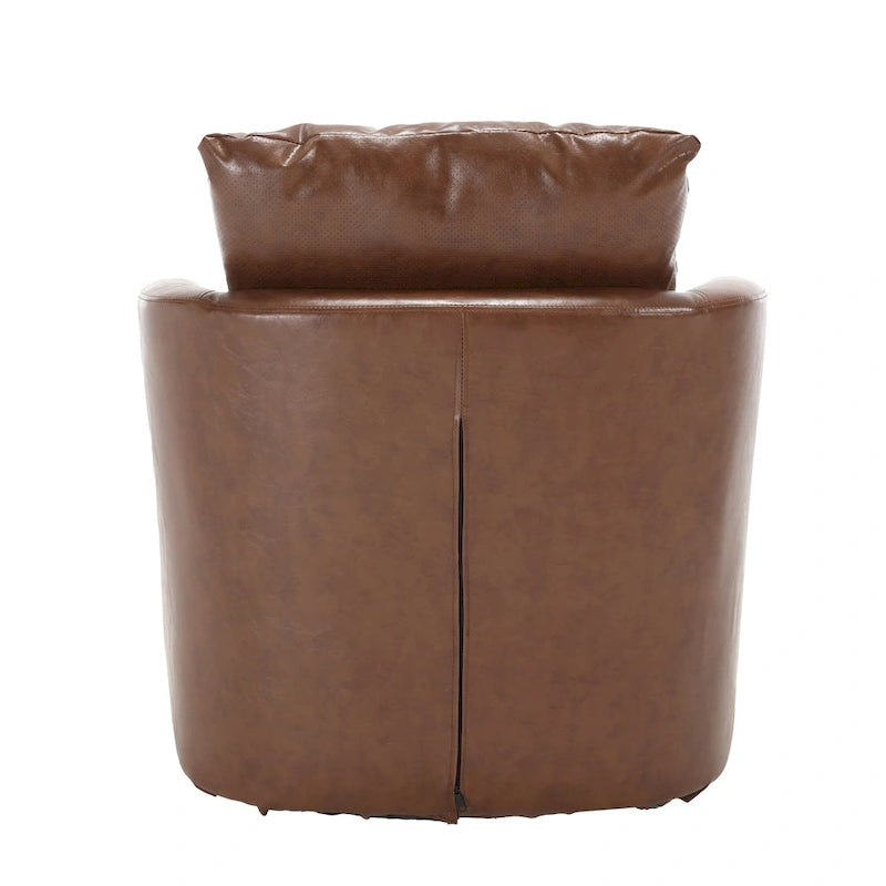 360 Degree Swivel Barrel Accent Chair PU Leather Cushioned Round Club Lounge Armchair