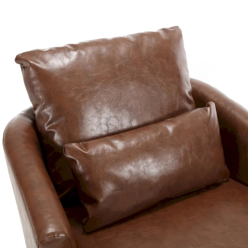 360 Degree Swivel Barrel Accent Chair PU Leather Cushioned Round Club Lounge Armchair