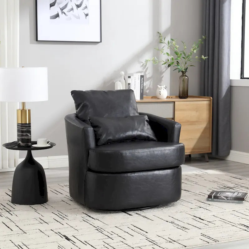 360 Degree Swivel Barrel Accent Chair PU Leather Cushioned Round Club Lounge Armchair