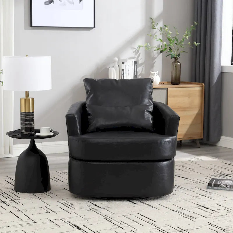 360 Degree Swivel Barrel Accent Chair PU Leather Cushioned Round Club Lounge Armchair