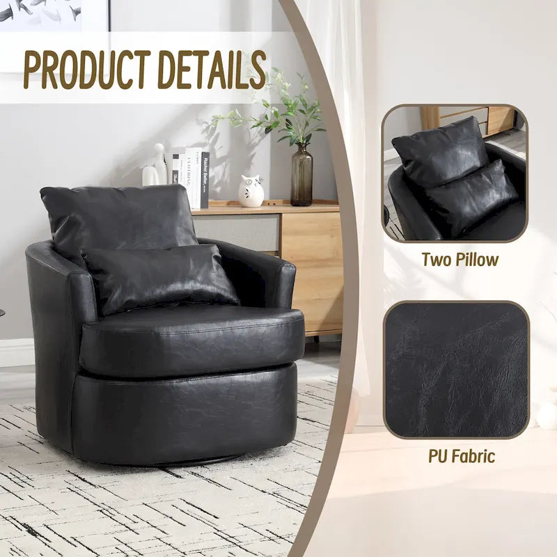 360 Degree Swivel Barrel Accent Chair PU Leather Cushioned Round Club Lounge Armchair