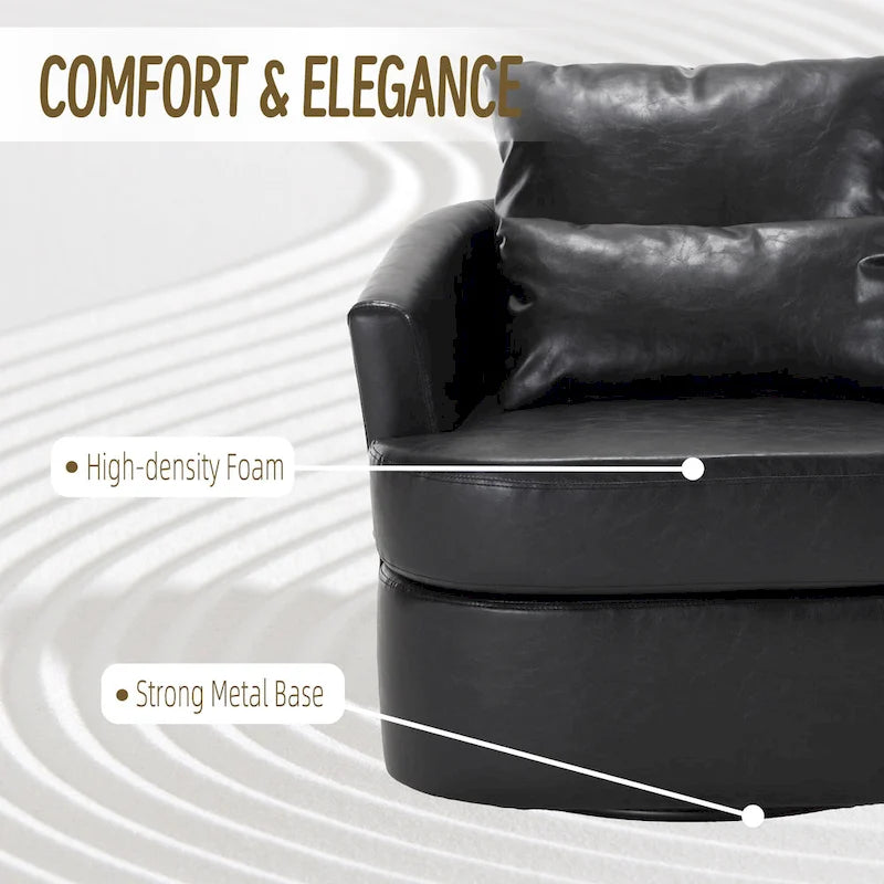 360 Degree Swivel Barrel Accent Chair PU Leather Cushioned Round Club Lounge Armchair