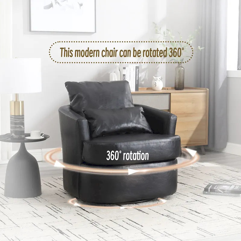 360 Degree Swivel Barrel Accent Chair PU Leather Cushioned Round Club Lounge Armchair
