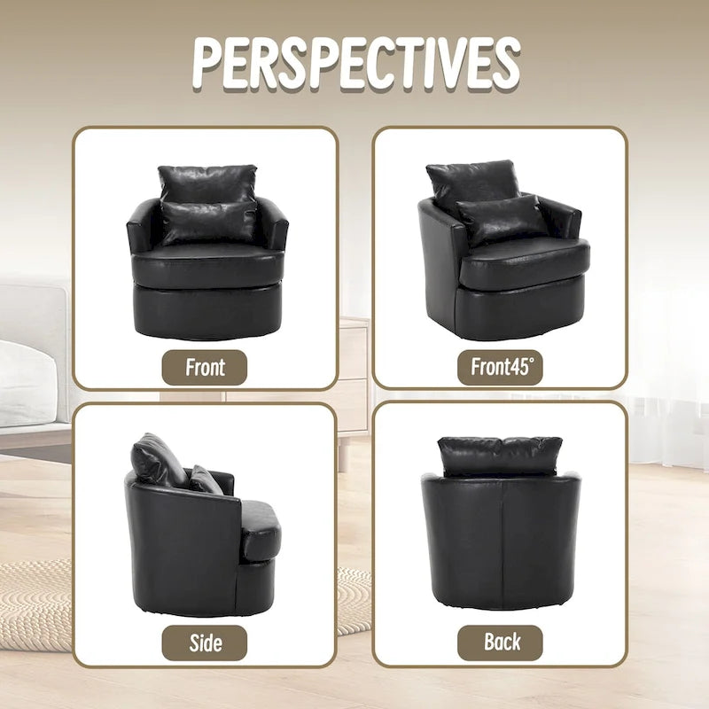 360 Degree Swivel Barrel Accent Chair PU Leather Cushioned Round Club Lounge Armchair