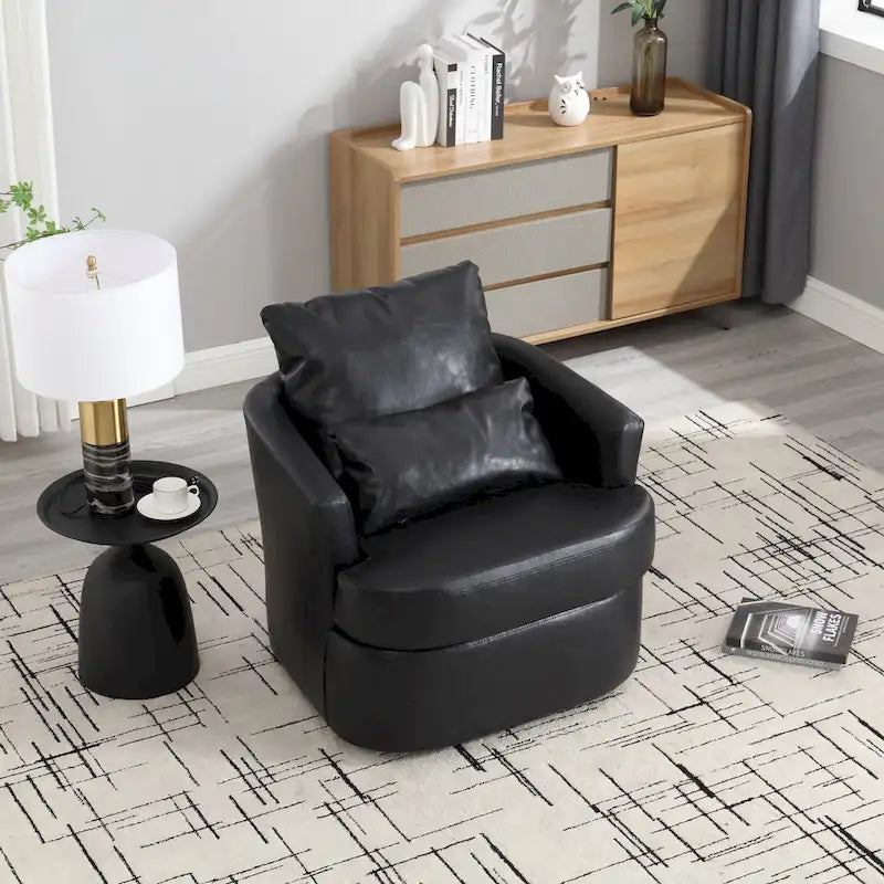 360 Degree Swivel Barrel Accent Chair PU Leather Cushioned Round Club Lounge Armchair