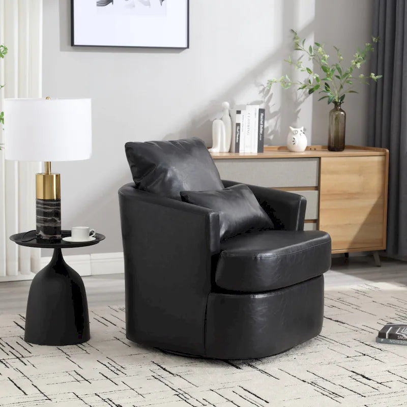 360 Degree Swivel Barrel Accent Chair PU Leather Cushioned Round Club Lounge Armchair