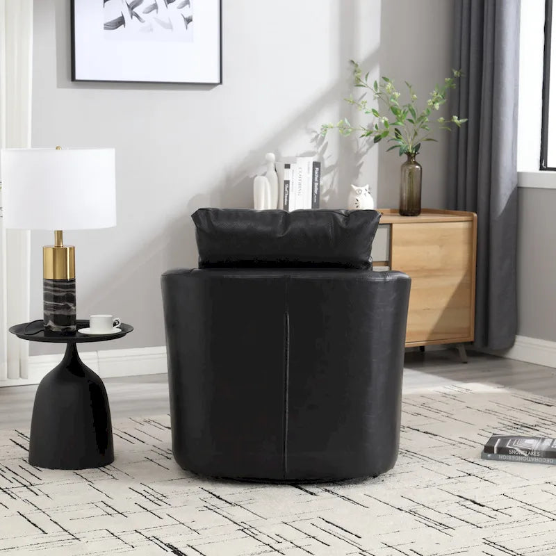 360 Degree Swivel Barrel Accent Chair PU Leather Cushioned Round Club Lounge Armchair