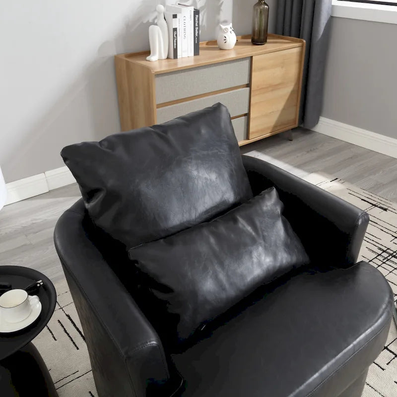 360 Degree Swivel Barrel Accent Chair PU Leather Cushioned Round Club Lounge Armchair