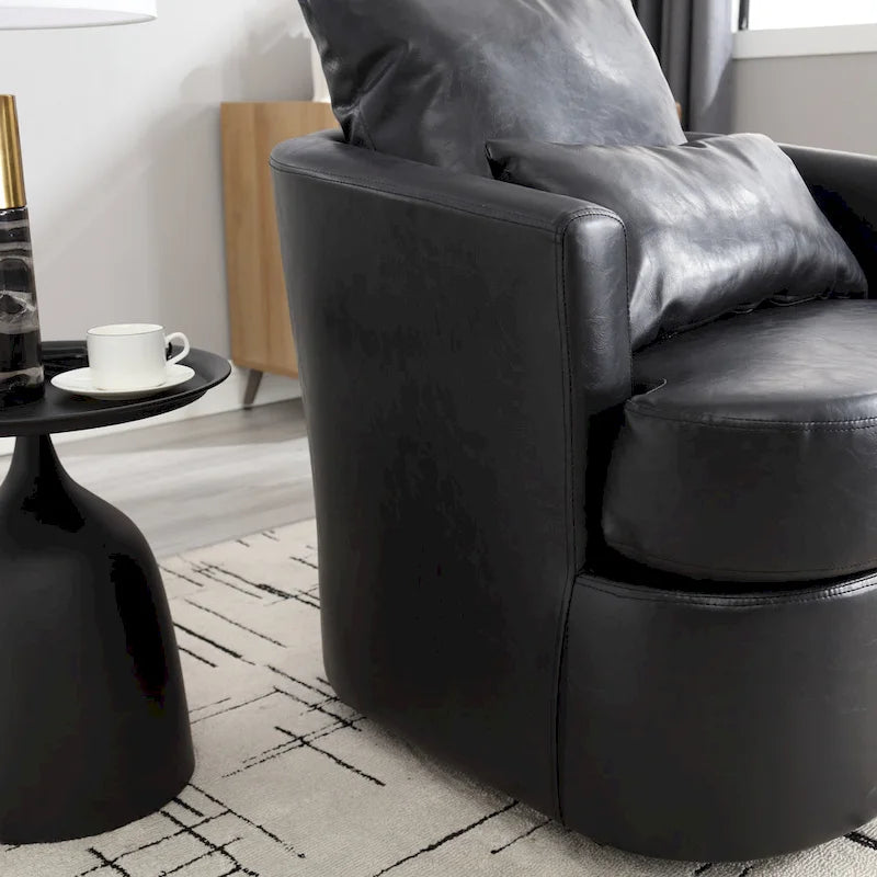 360 Degree Swivel Barrel Accent Chair PU Leather Cushioned Round Club Lounge Armchair