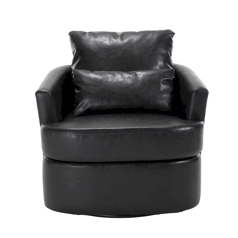 360 Degree Swivel Barrel Accent Chair PU Leather Cushioned Round Club Lounge Armchair