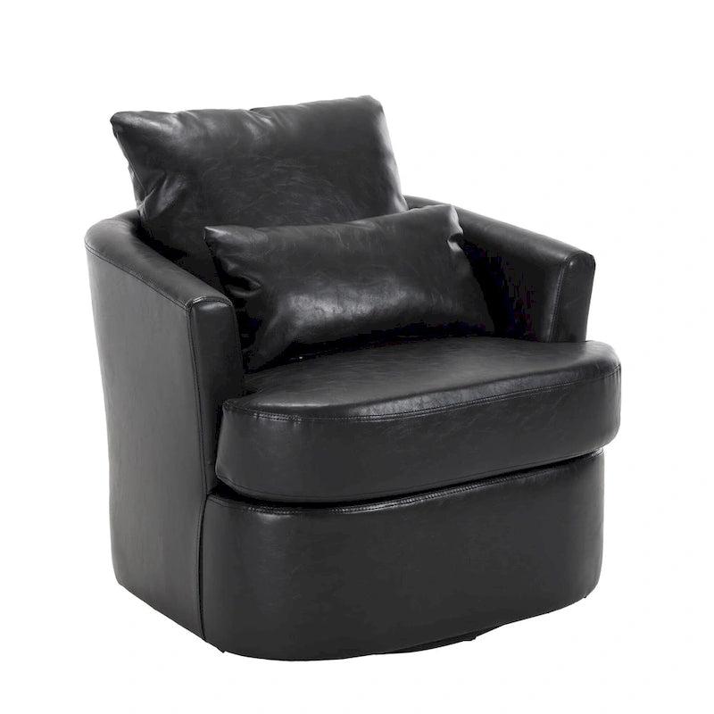 360 Degree Swivel Barrel Accent Chair PU Leather Cushioned Round Club Lounge Armchair
