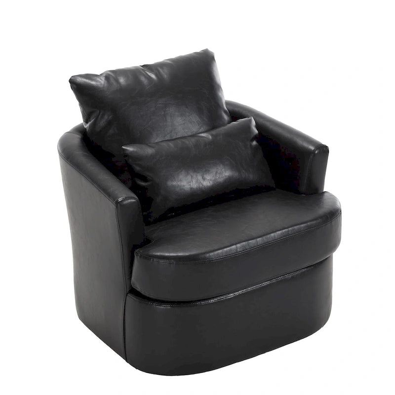 360 Degree Swivel Barrel Accent Chair PU Leather Cushioned Round Club Lounge Armchair