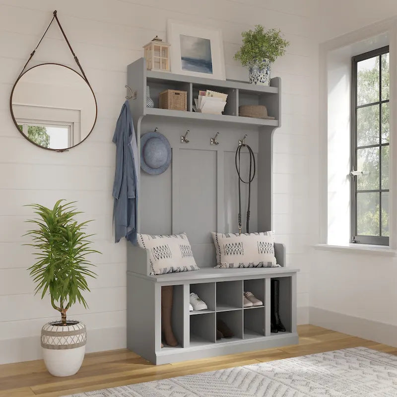 Transitional Entryway Hall Tree with Coat Hooks and Shoe Storage Bench