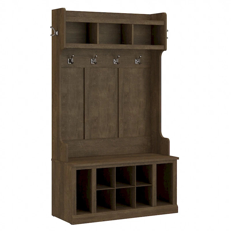 Transitional Entryway Hall Tree with Coat Hooks and Shoe Storage Bench
