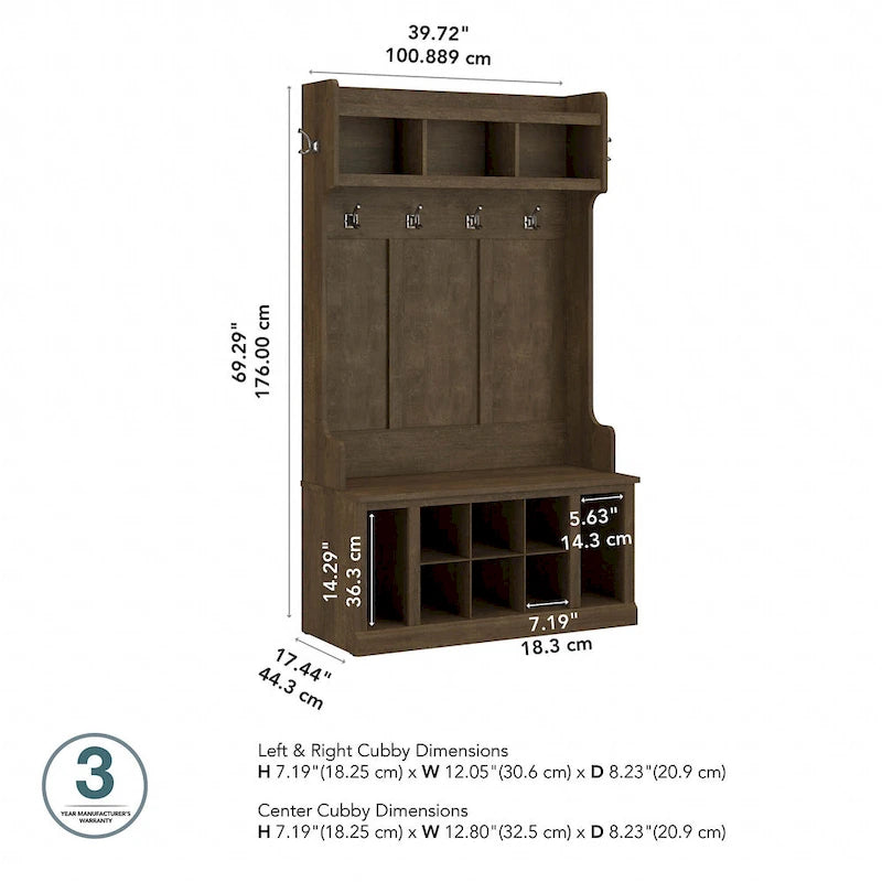 Transitional Entryway Hall Tree with Coat Hooks and Shoe Storage Bench