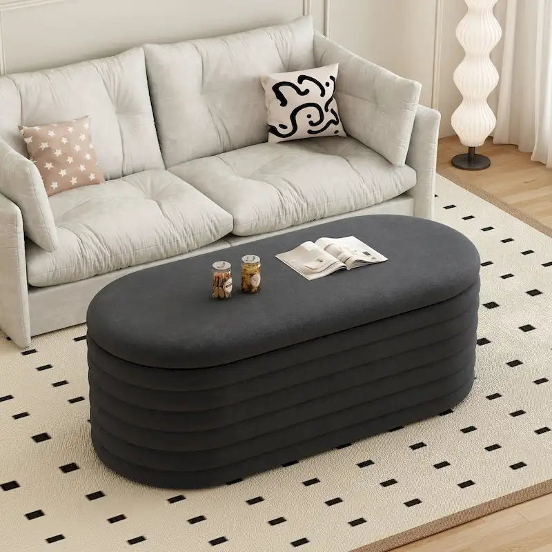 Upholstered Chenille Storage Ottoman Bench with Flip-Top Safety Hinge
