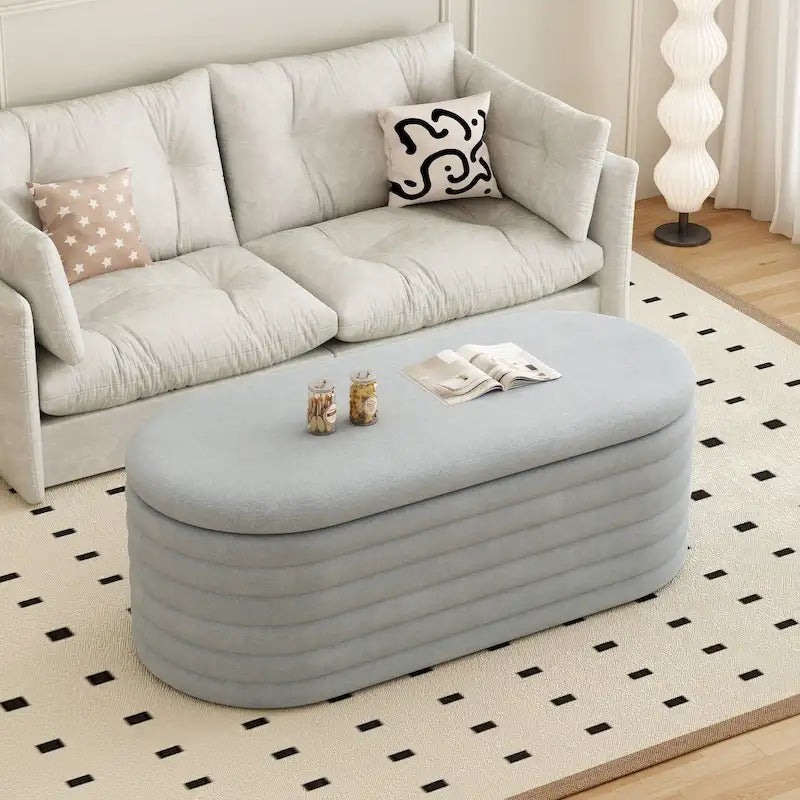 Upholstered Chenille Storage Ottoman Bench with Flip-Top Safety Hinge