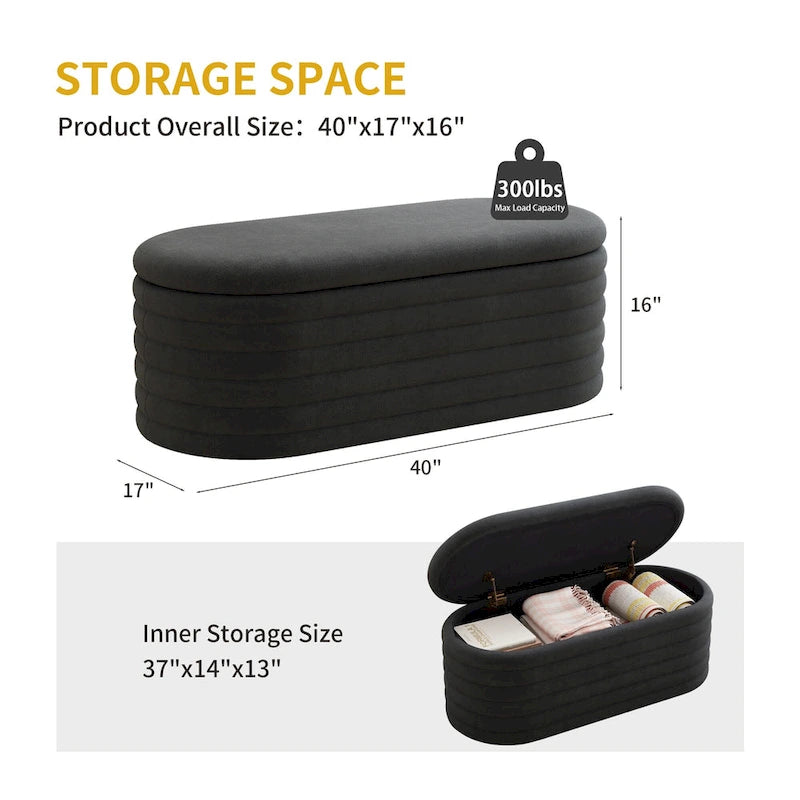 Upholstered Chenille Storage Ottoman Bench with Flip-Top Safety Hinge