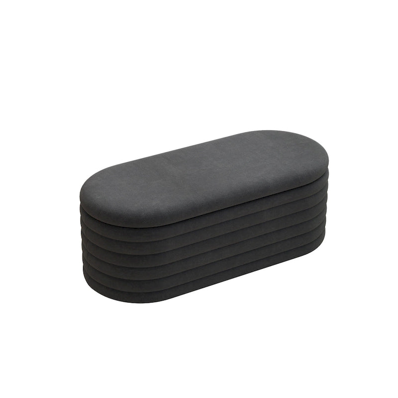 Upholstered Chenille Storage Ottoman Bench with Flip-Top Safety Hinge
